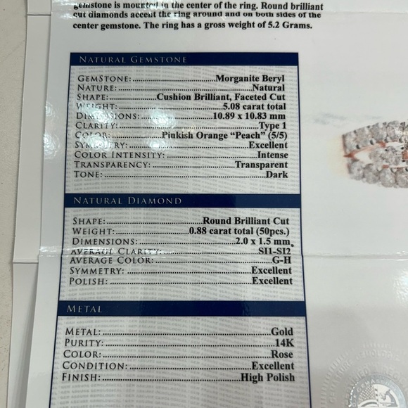 14 kt Rose Gold Morganite Beryl and Diamond Ring. Size 7. Ppwk incl. - Picture 14 of 16